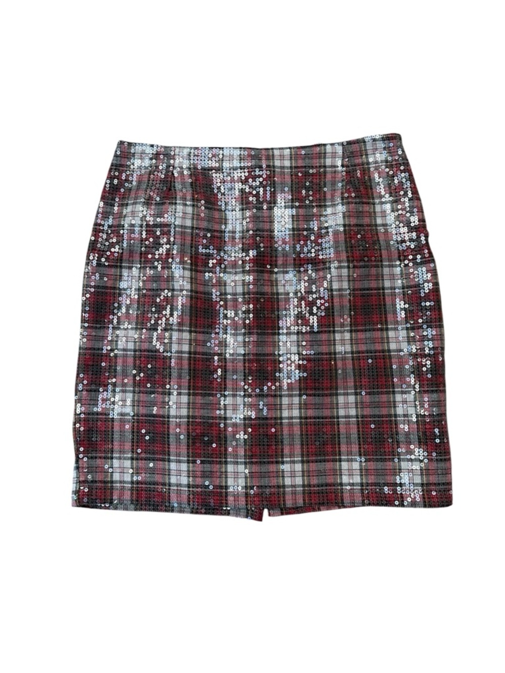 Daniel Cremieux Red and White Sequin Tartan Plaid Pencil Skirt